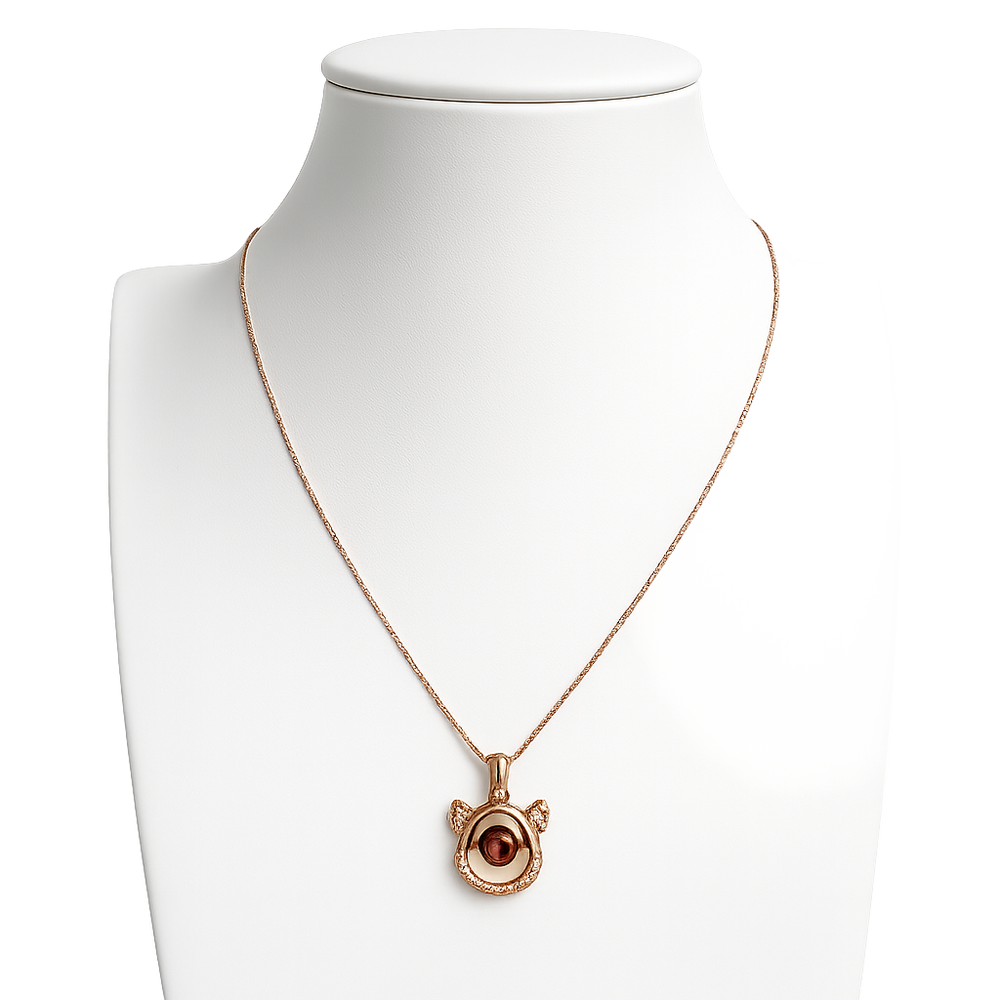 925 Sterling Silver Rose Gold-Plated Bear CZ Pendant Necklace Yui mart
