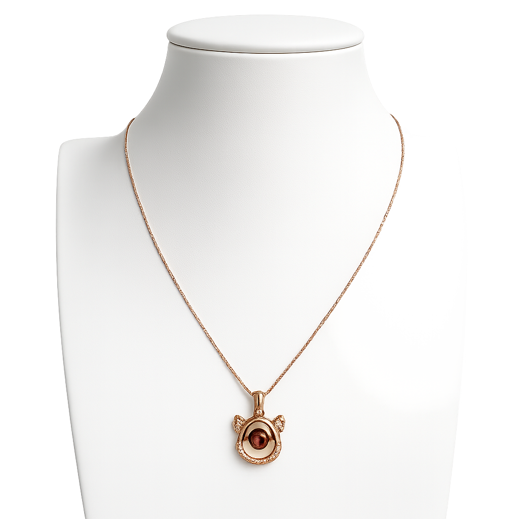 925 Sterling Silver Rose Gold-Plated Bear CZ Pendant Necklace Yui mart