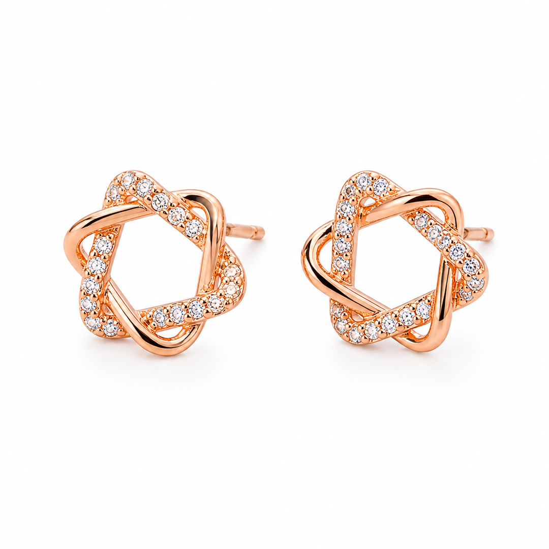 Rose Gold Plated Crystal Stud Earrings Yui mart