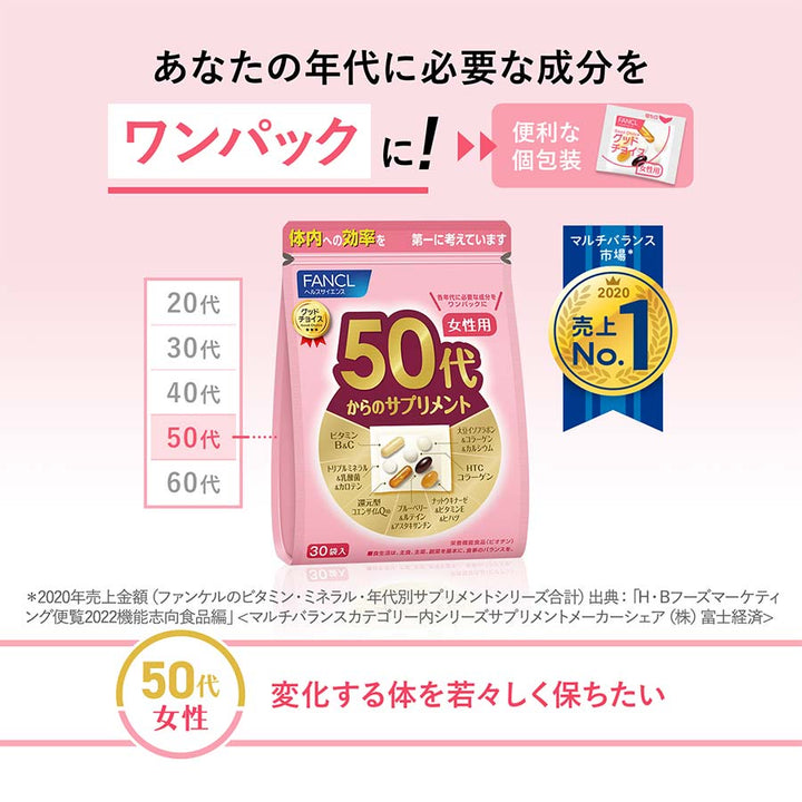 FANCL age-specific supplement pack for women in their 50s