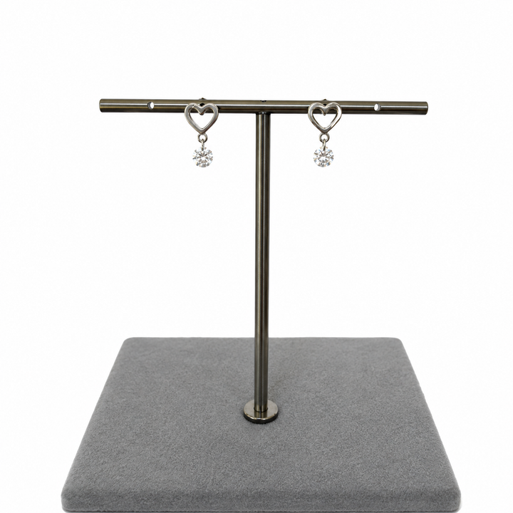 925 Sterling Silver Open Heart Drop Stud Earrings Yui mart