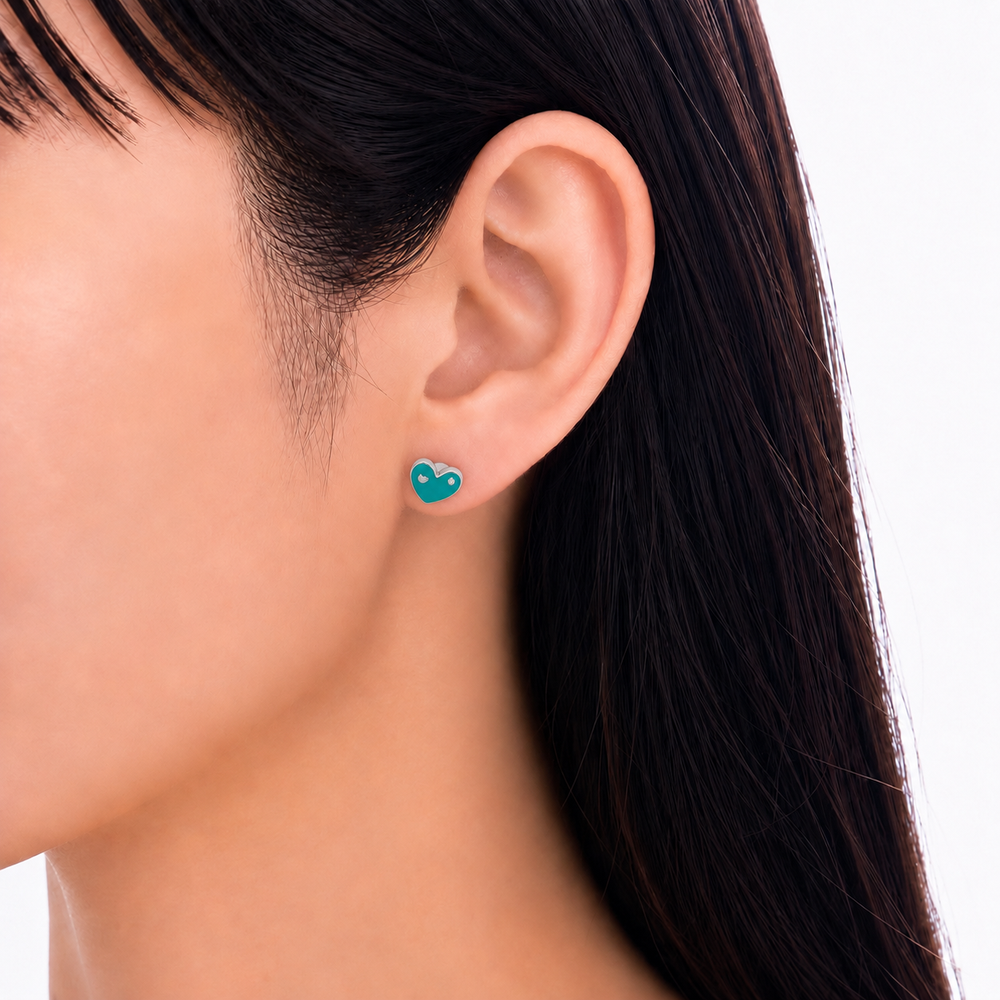 925 Sterling Silver Turquoise Heart Stud Earrings Yui mart