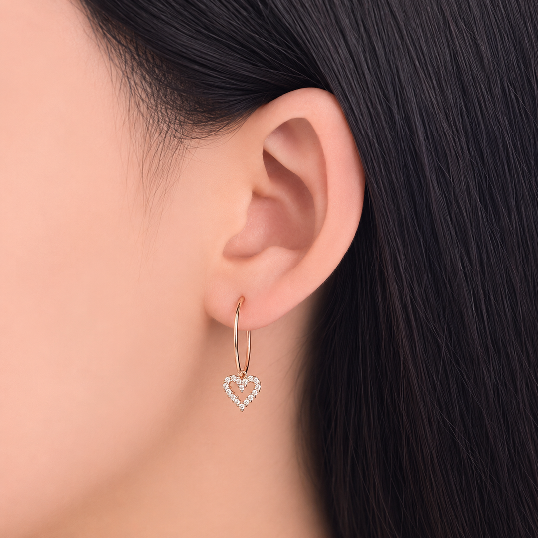 925 Sterling Silver Rose Gold Open Heart Hoop Earrings Yui mart