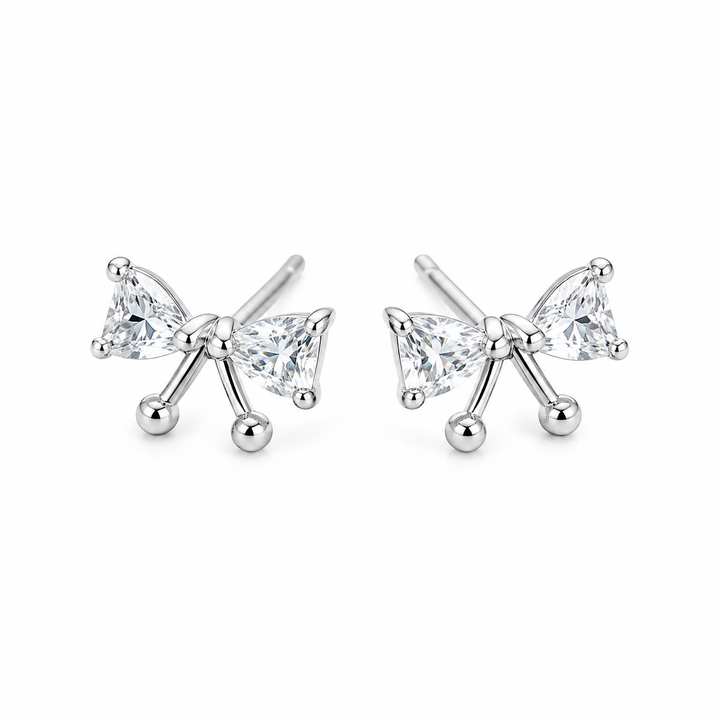 925 Sterling Silver Crystal Bow Knot Stud Earrings Yui mart