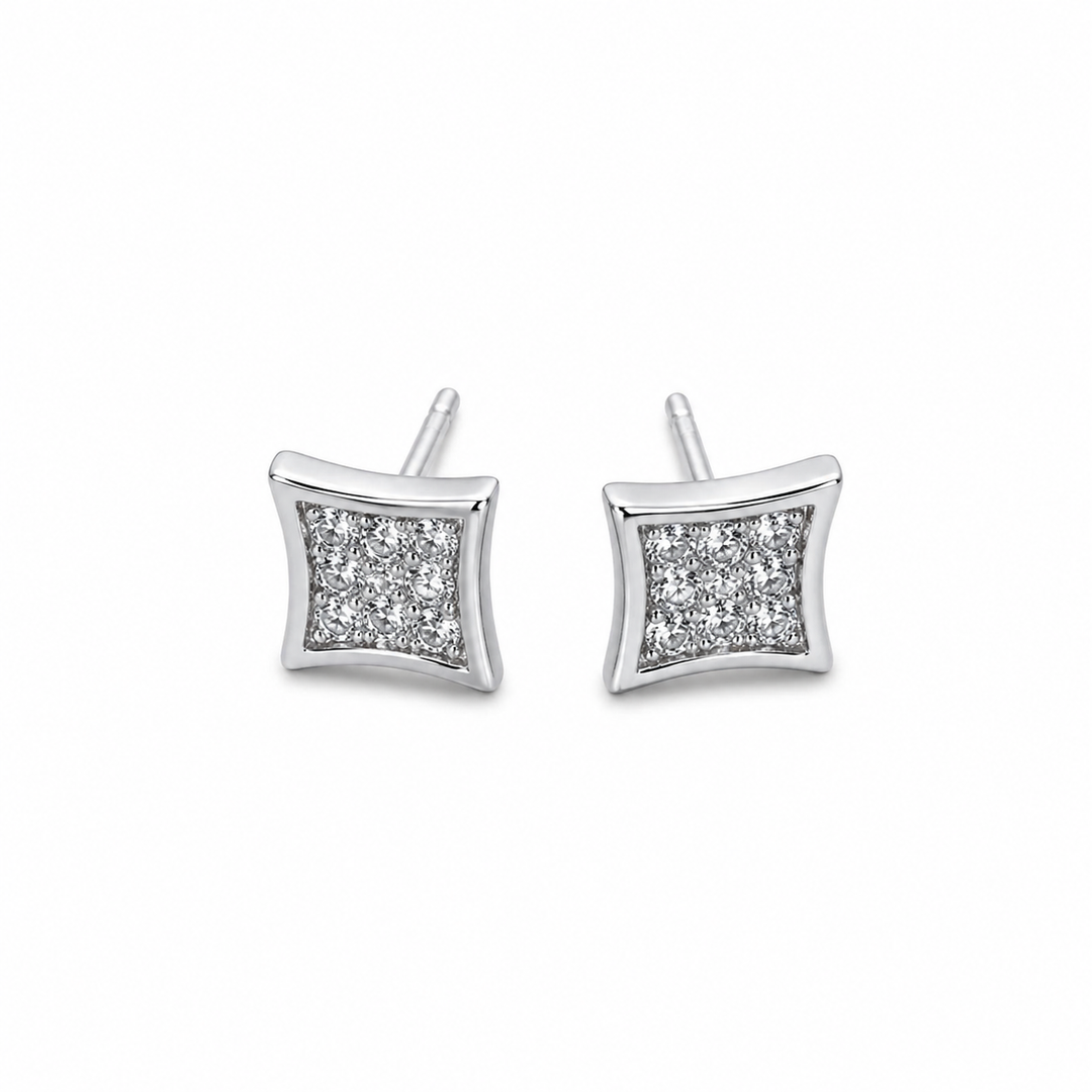 925 Sterling Silver Pavé Crystal Square Stud Earrings Yui mart