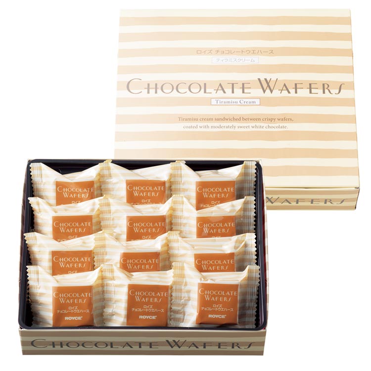 ROYCE Chocolate Wafers Tiramisu Cream package and wafers