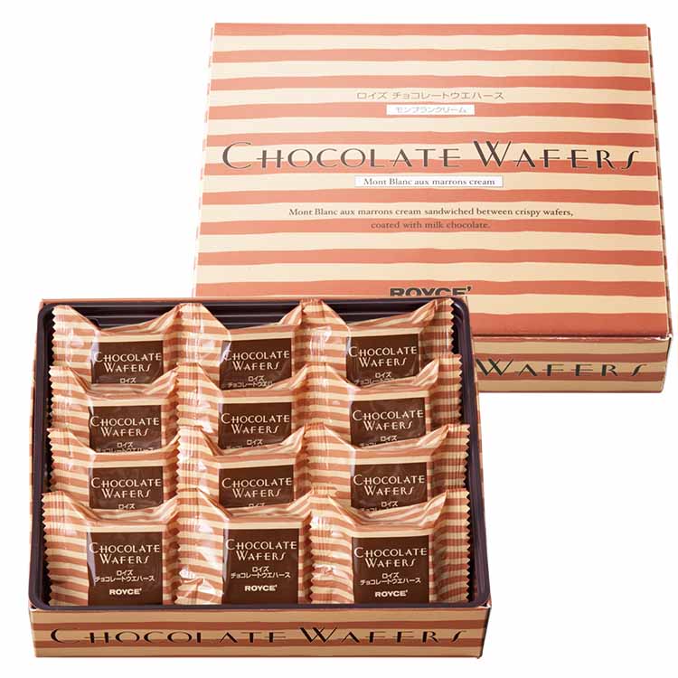 ROYCE Mont Blanc Cream chocolate wafer pieces close-up