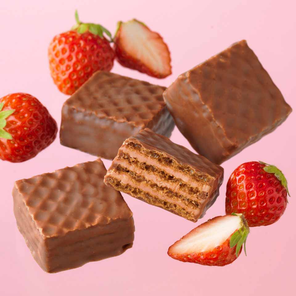 ROYCE Strawberry Cream chocolate wafer pieces close-up