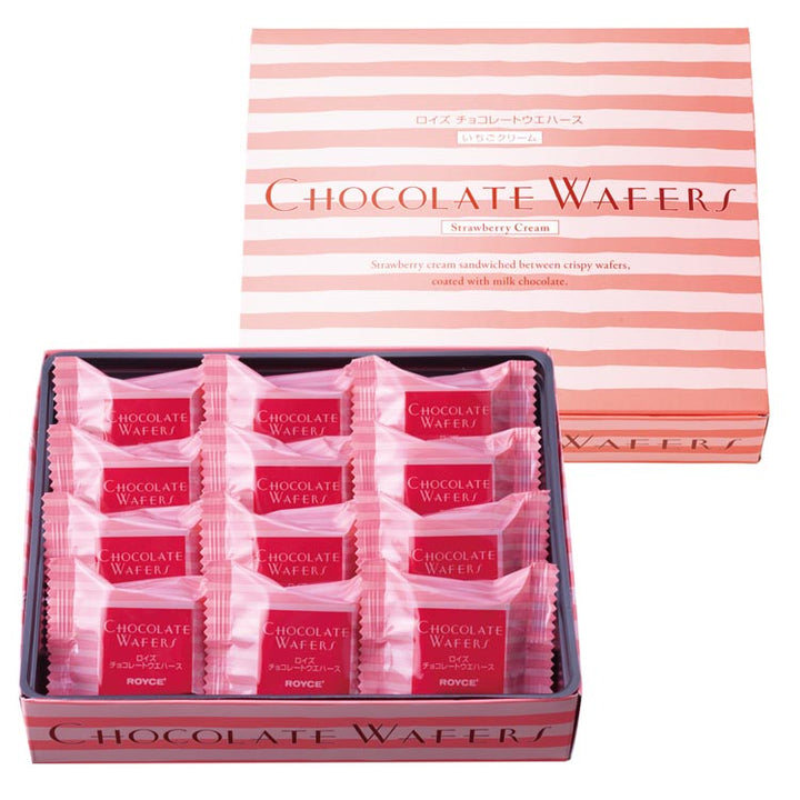 ROYCE Chocolate Wafers Strawberry Cream package and wafers