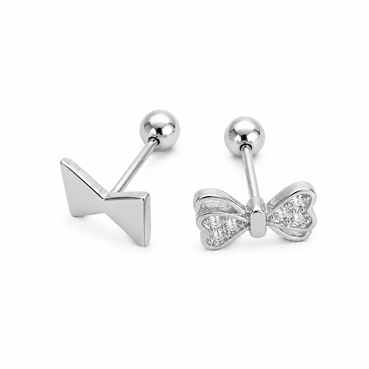 925 Sterling Silver Reversible Bow Stud Earrings Yui mart