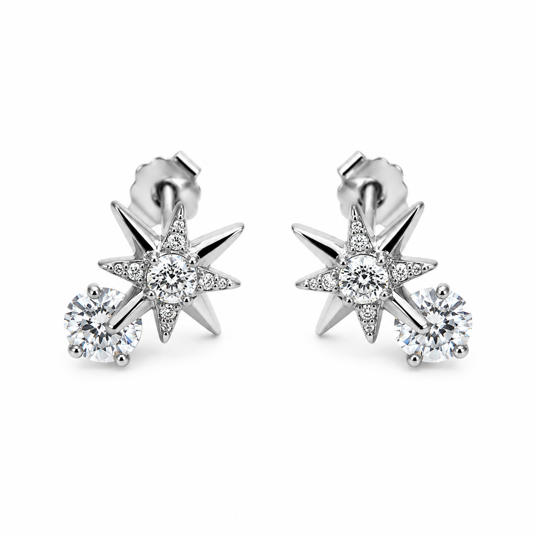 925 Sterling Silver Celestial Star & Moon Stud Earrings Yui mart