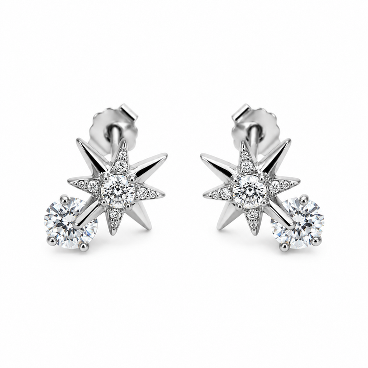 925 Sterling Silver Celestial Star & Moon Stud Earrings Yui mart