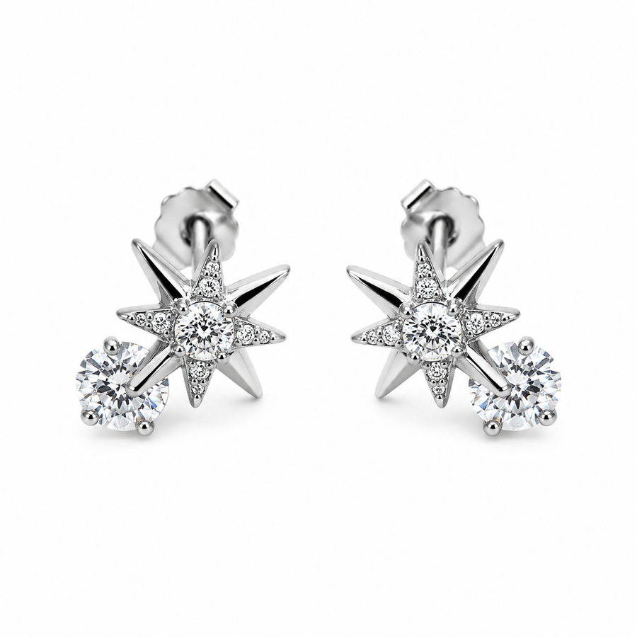 925 Sterling Silver Celestial Star & Moon Stud Earrings Yui mart
