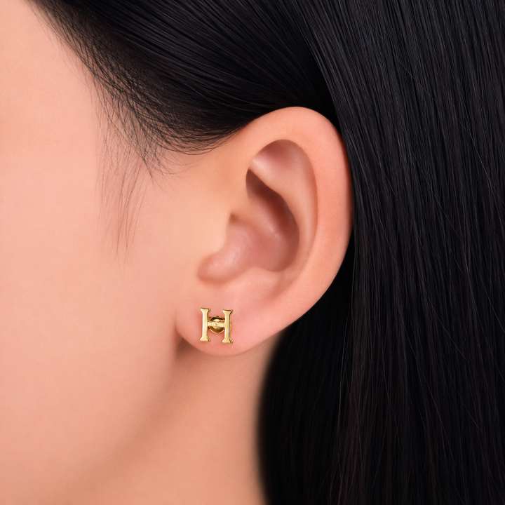 925 Sterling Silver 14K Gold-Plated Letter H Stud Earrings Yui mart