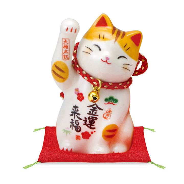 Yakushigama Saie Money & Good Fortune Maneki Neko lucky cat with bell #7859 front view