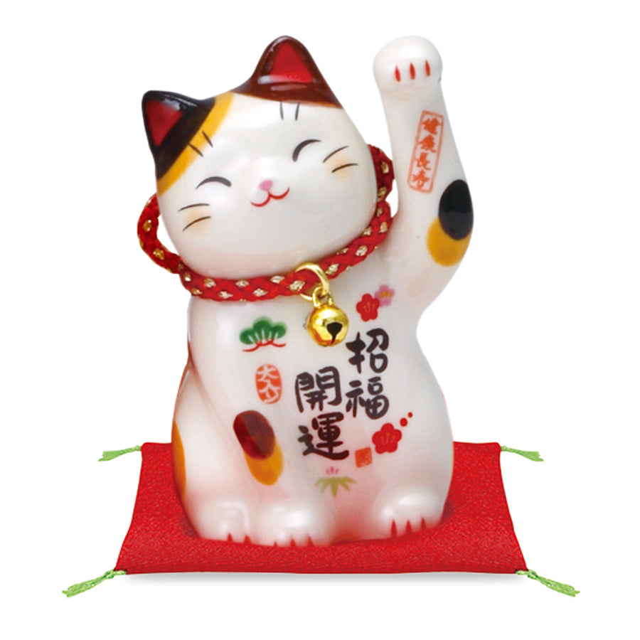 Yakushigama Saie Good Fortune & Luck Maneki Neko lucky cat with bell #7860 front view