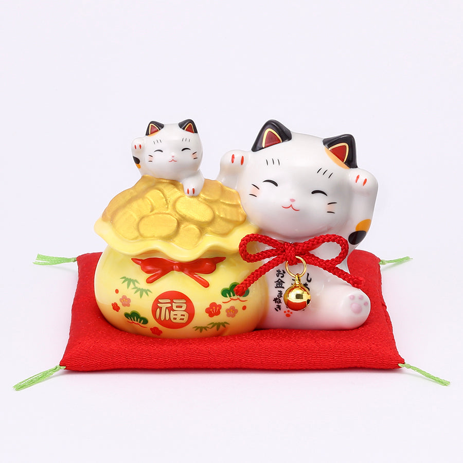 Yakushigama Enman parent and child treasure bag maneki neko lucky cat #7894