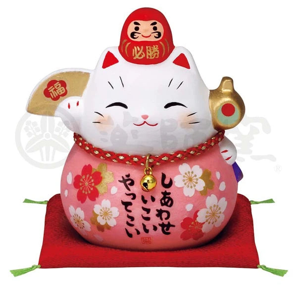 Yakushigama Colorful Victorious Daruma Maneki-neko (Lucky Cherry Blossom, Small Size)#7688 Yui mart