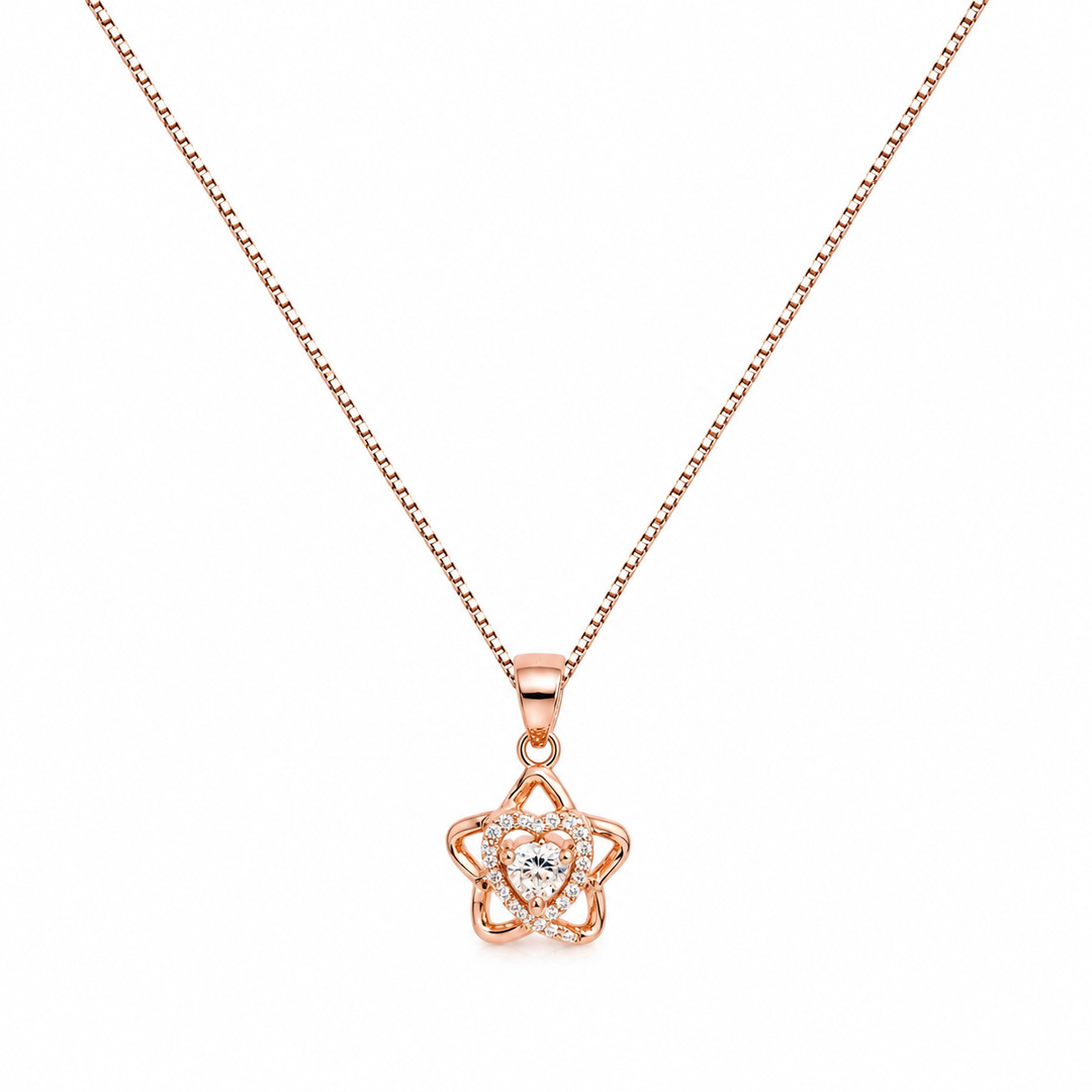 Rose Gold Star Heart CZ Pendant Necklace Yui mart