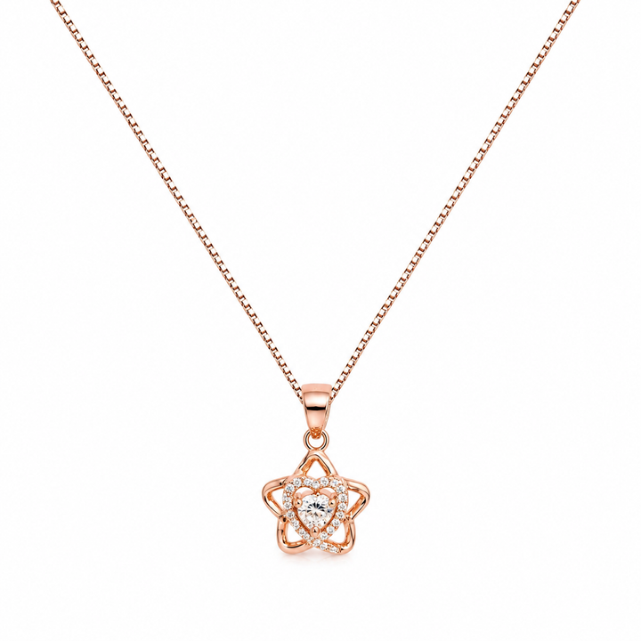 Rose Gold Star Heart CZ Pendant Necklace Yui mart