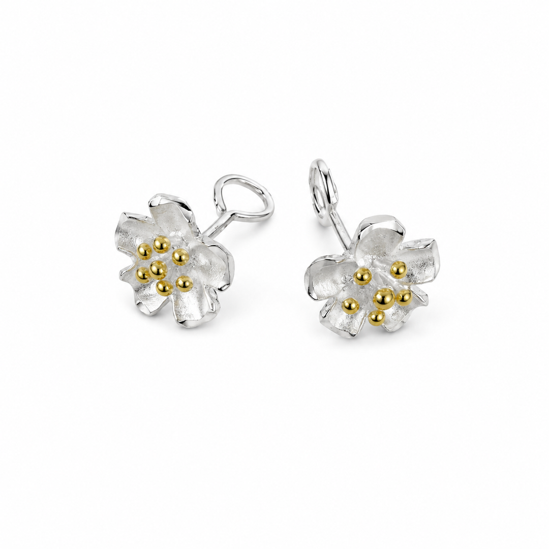 925 Sterling Silver Wildflower Stud Earrings with Gold Bead Accents Yui mart
