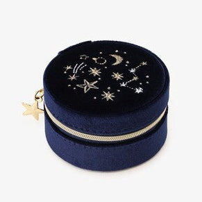 Afternoon Tea  Velvet Starry Sky Pattern Round Jewelry Storage Box