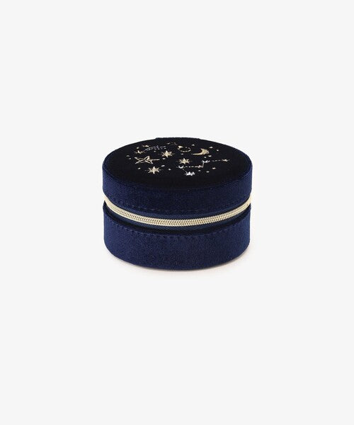 Navy celestial jewelry storage box with star embroidery detail