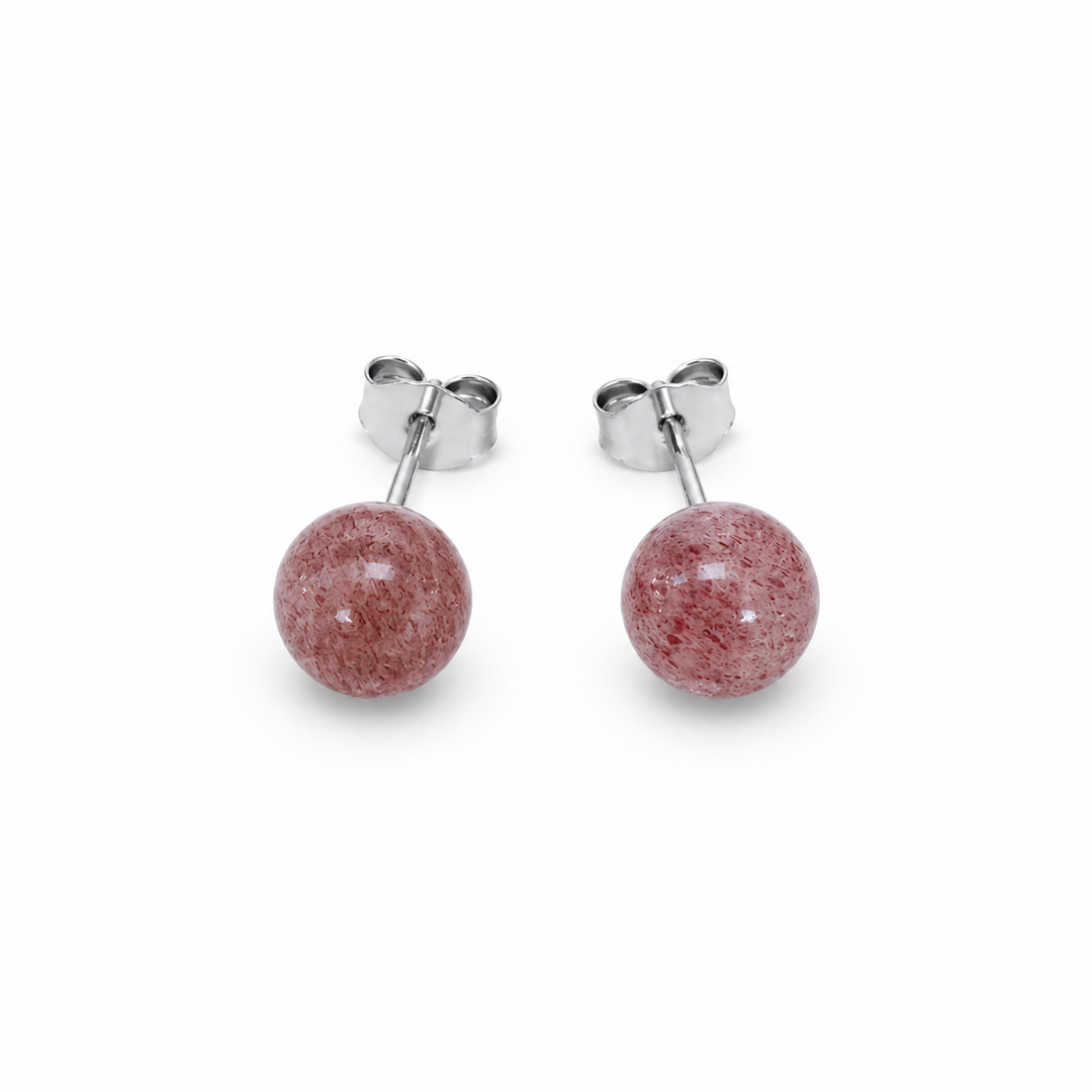925 Sterling Silver Pink Quartz Ball Stud Earrings Yui mart