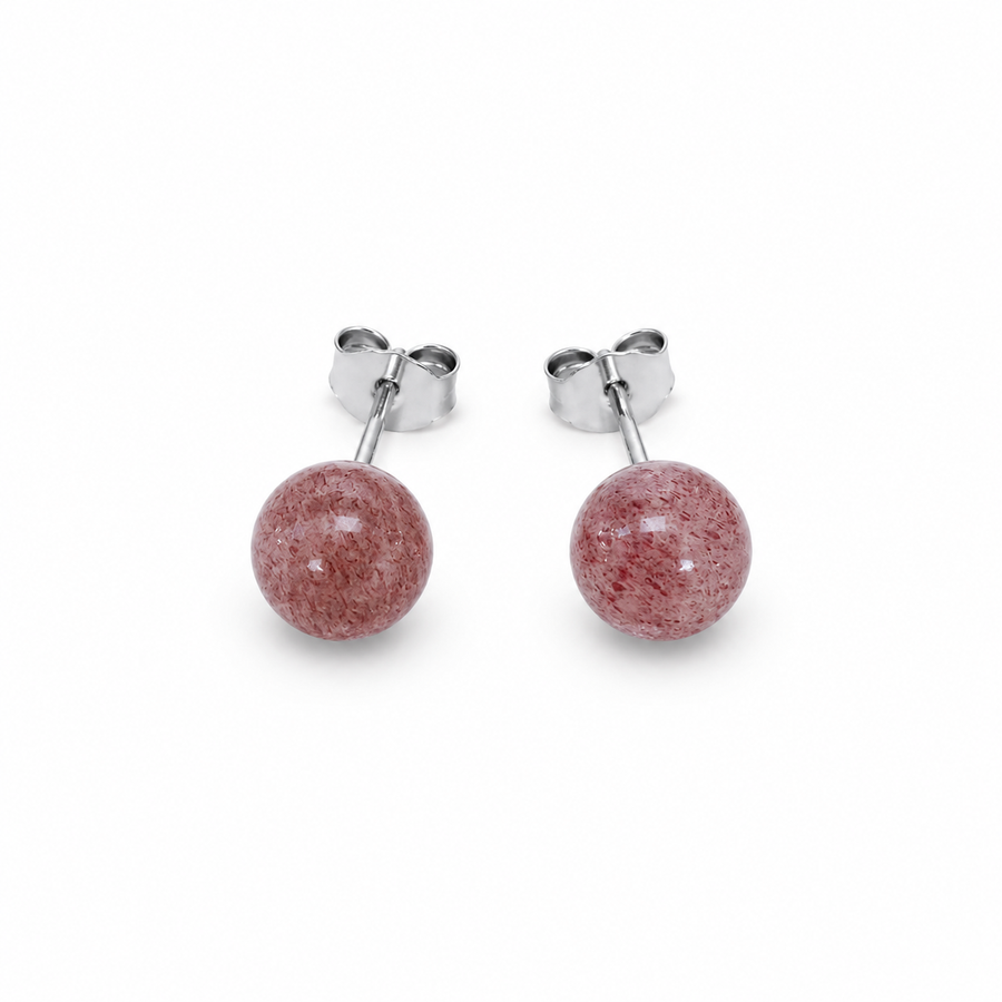 925 Sterling Silver Pink Quartz Ball Stud Earrings Yui mart
