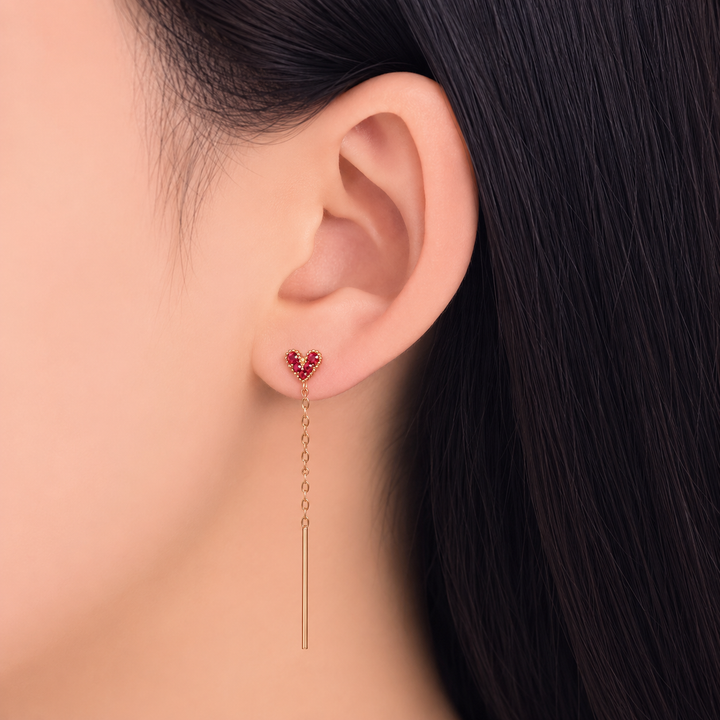 925 Sterling Silver Rose Gold Heart Tassel Earrings Yui mart