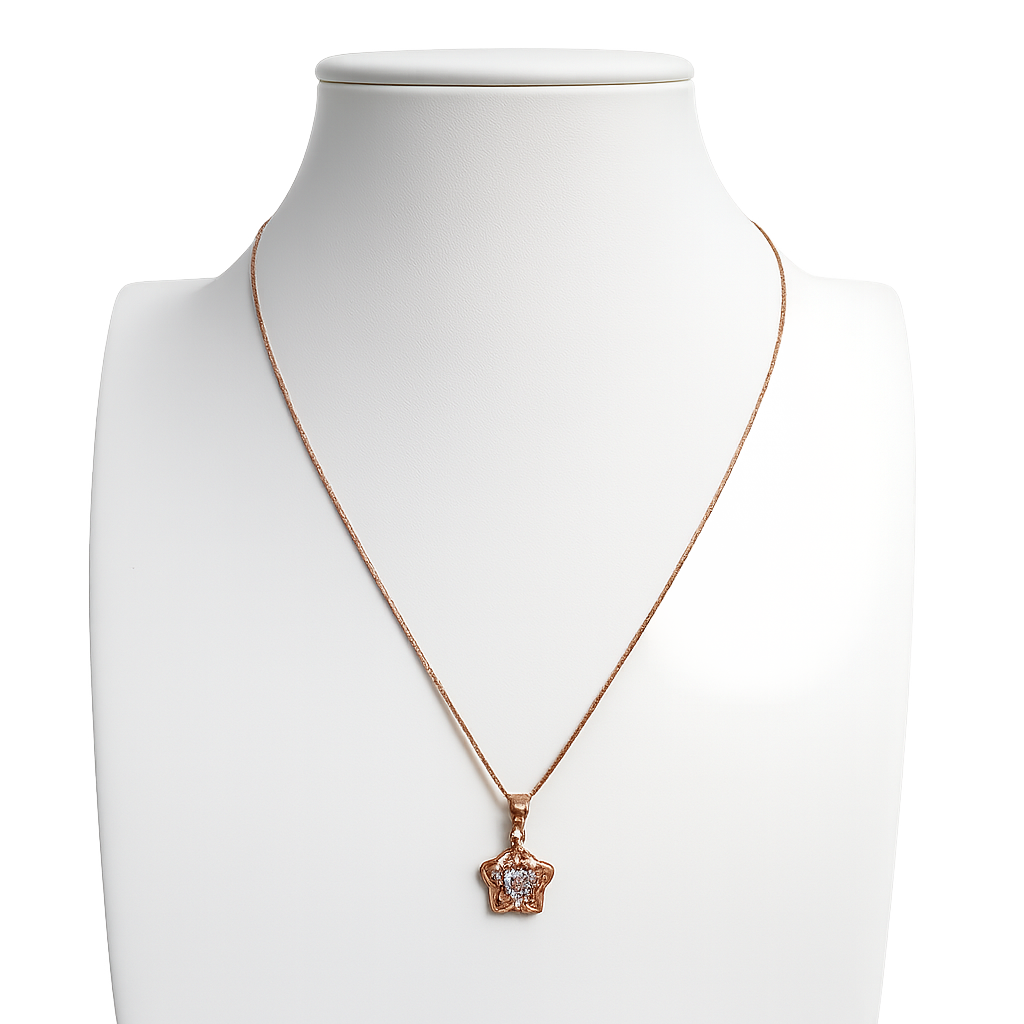 Rose Gold Star Heart CZ Pendant Necklace Yui mart