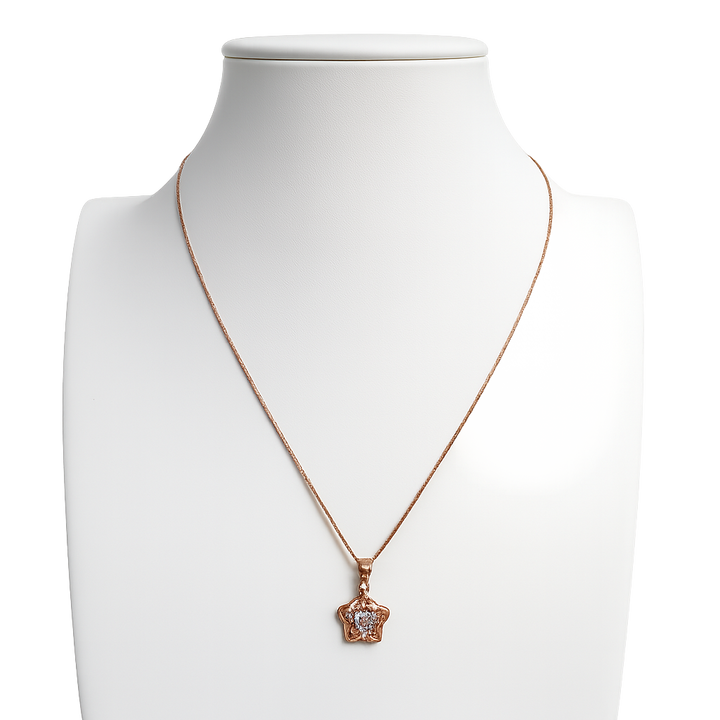 Rose Gold Star Heart CZ Pendant Necklace Yui mart