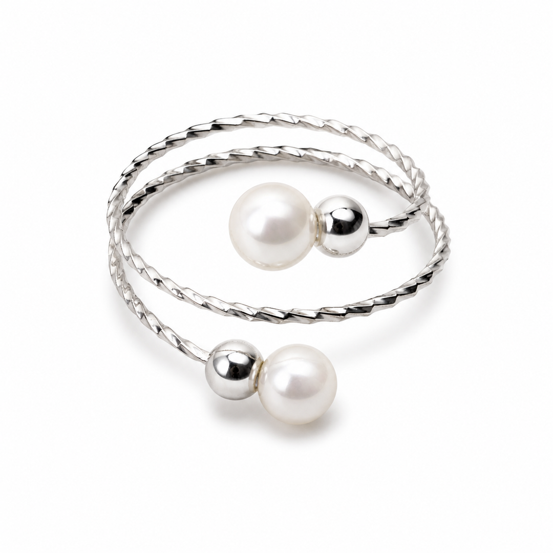 925 Sterling Silver Adjustable Pearl Ring – Double Layer Twisted Open Ring, Minimalist Resizable Statement Ring for Women Yui mart