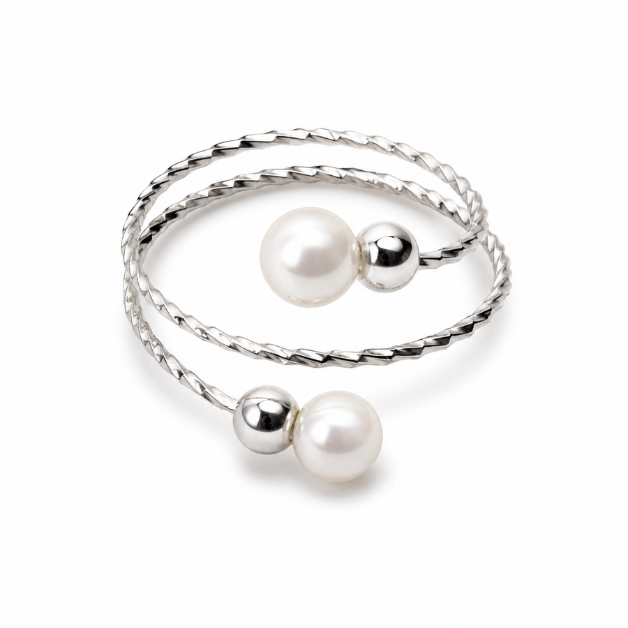 925 Sterling Silver Adjustable Pearl Ring – Double Layer Twisted Open Ring, Minimalist Resizable Statement Ring for Women Yui mart