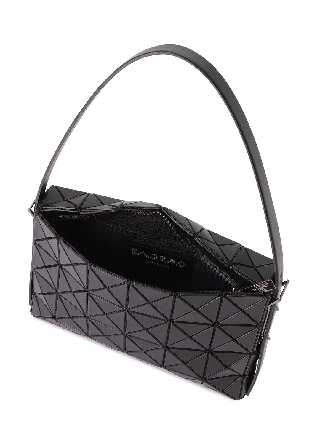 BAO BAO ISSEY MIYAKE OBLONG Matte Black shoulder bag zipper opening and interior detail