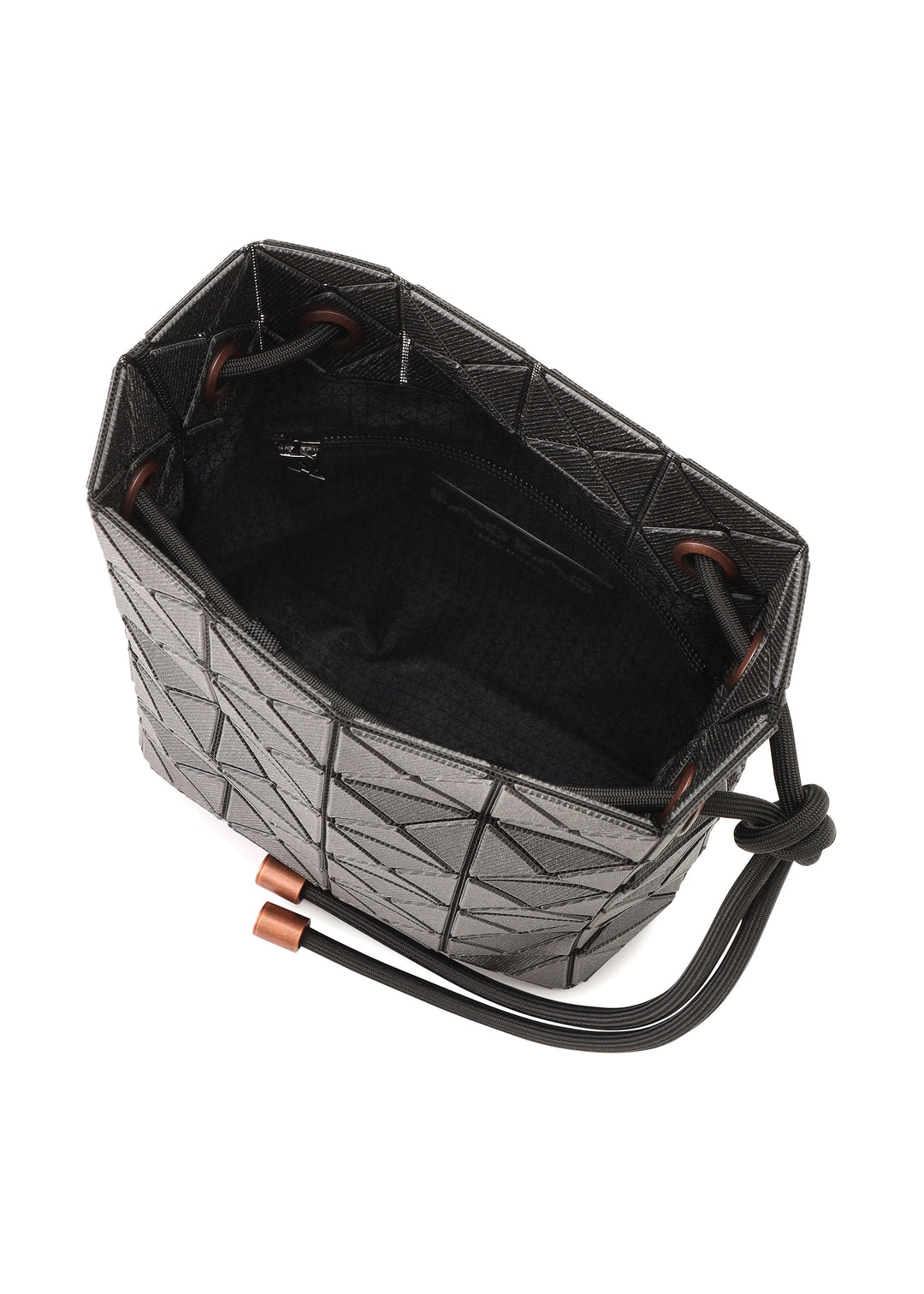 BAO BAO ISSEY MIYAKE WRING DENIM Black drawstring bag open interior and inner pocket
