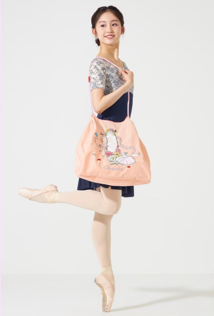 Ball & Chain x Chacott — Floral Pointed-Toe Dance Shoe Tote Bag (Size L) — Salmon Pink Yui mart