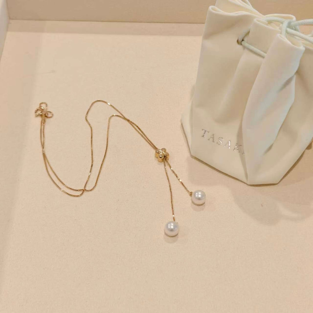Tasaki Sliding Four-Leaf Clover Pearl Necklace 18k Gold