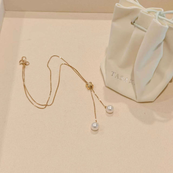 Tasaki Sliding Four-Leaf Clover Pearl Necklace 18k Gold