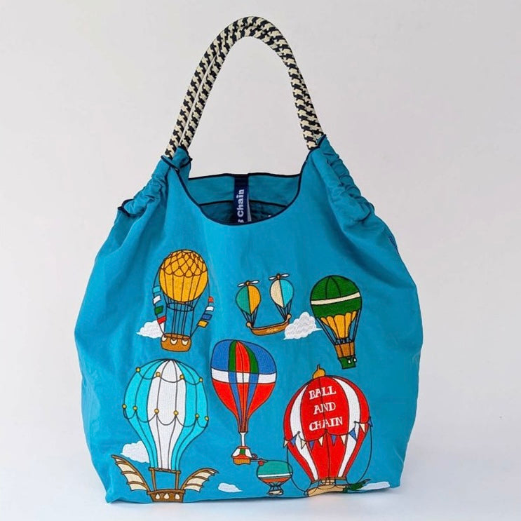 ball&chain shopping bag mirror ball （Hot Air Balloon）#88 Size L Turquoise 301139