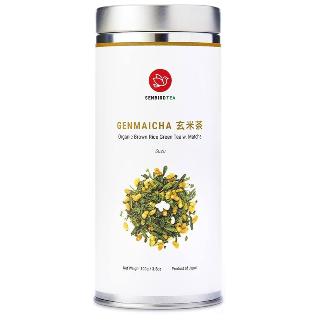 Senbird Organic Genmaicha, Japanese Matcha Brown Rice Green Tea, Kyoto, Japan, Loose Leaf, Sealed Tea Tin (3.5 oz / 100 g)