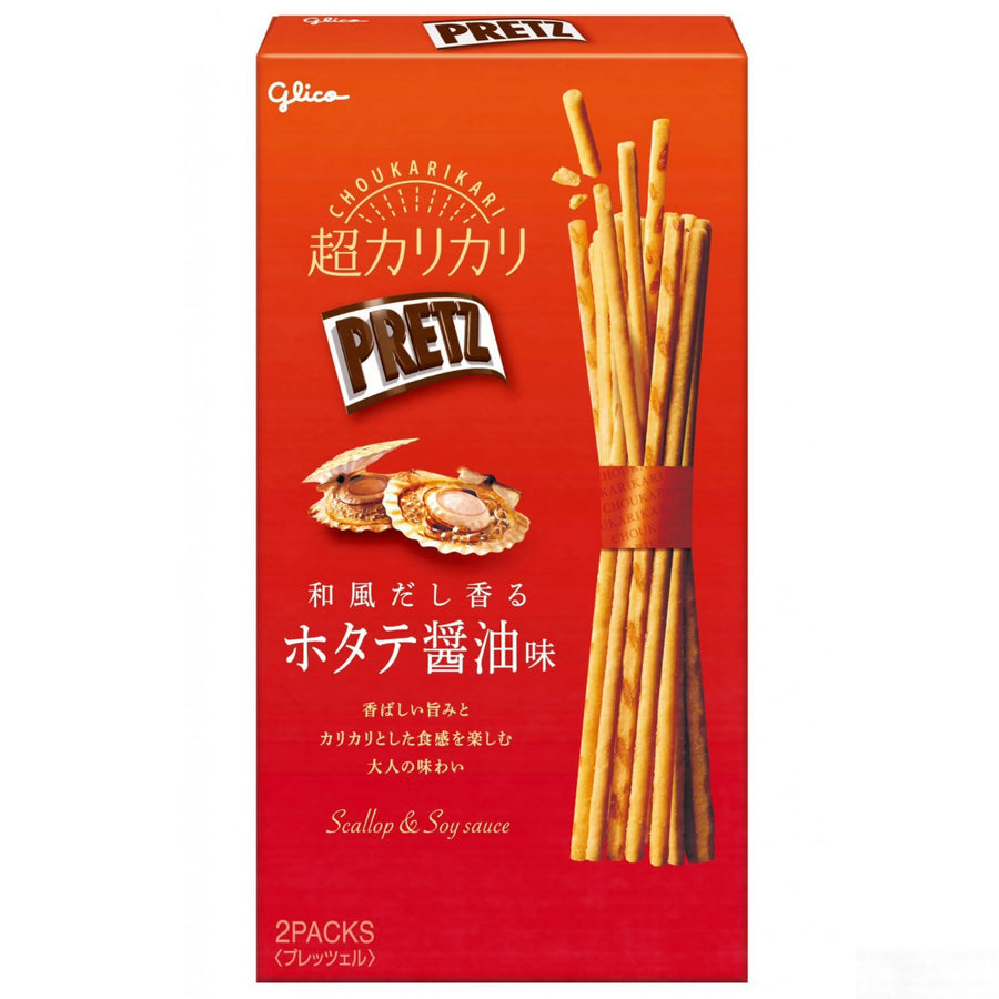 Glico Super Crunchy PRETZ Scallop Soy Sauce 55g Japanese snack bag front