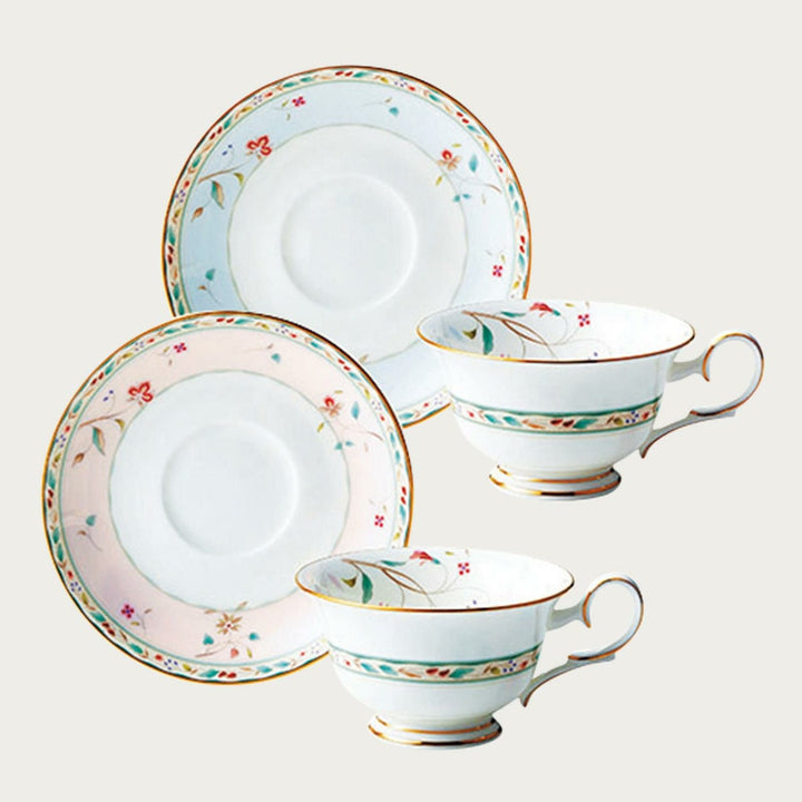 Noritake P50717A/4409-56 Cup & Saucer (Color Changing Pair Set) (Both Coffee & Tea), 7.5 fl oz (215 cc), Flower Chisel, 2 Guests, Pink, Blue, Bone China Yui mart