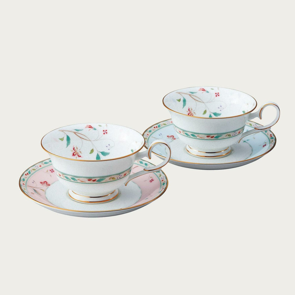 Noritake P50717A/4409-56 Cup & Saucer (Color Changing Pair Set) (Both Coffee & Tea), 7.5 fl oz (215 cc), Flower Chisel, 2 Guests, Pink, Blue, Bone China Yui mart