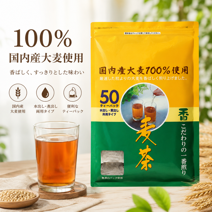 Nichiba Kokusan Mugicha Barley Tea Bags 500g - 50 Count Nichiba