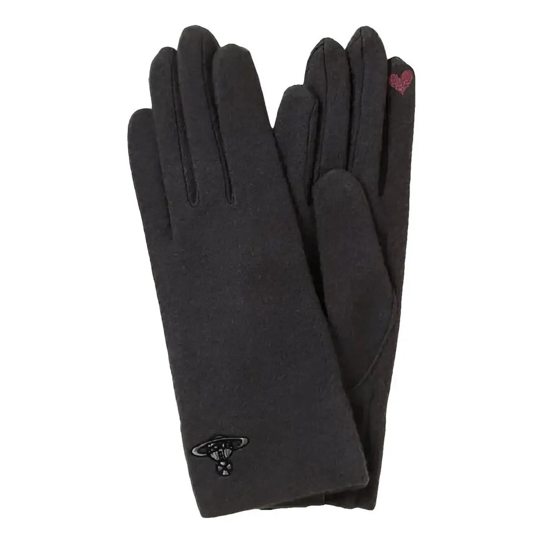 Vivienne Westwood Heart Embroidery Wool Gloves，Dark Grey