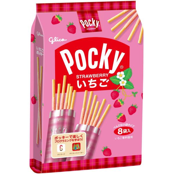 Glico Pocky Strawberry Biscuit Sticks Family Pack 8 Bags Japanese snack box front