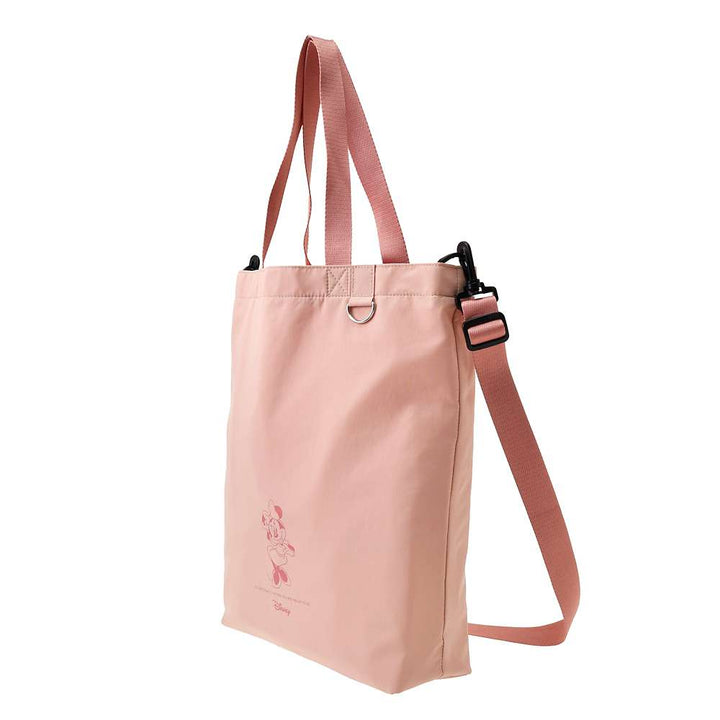Disney Minnie Mouse pink 2-way tote bag side view with adjustable strap