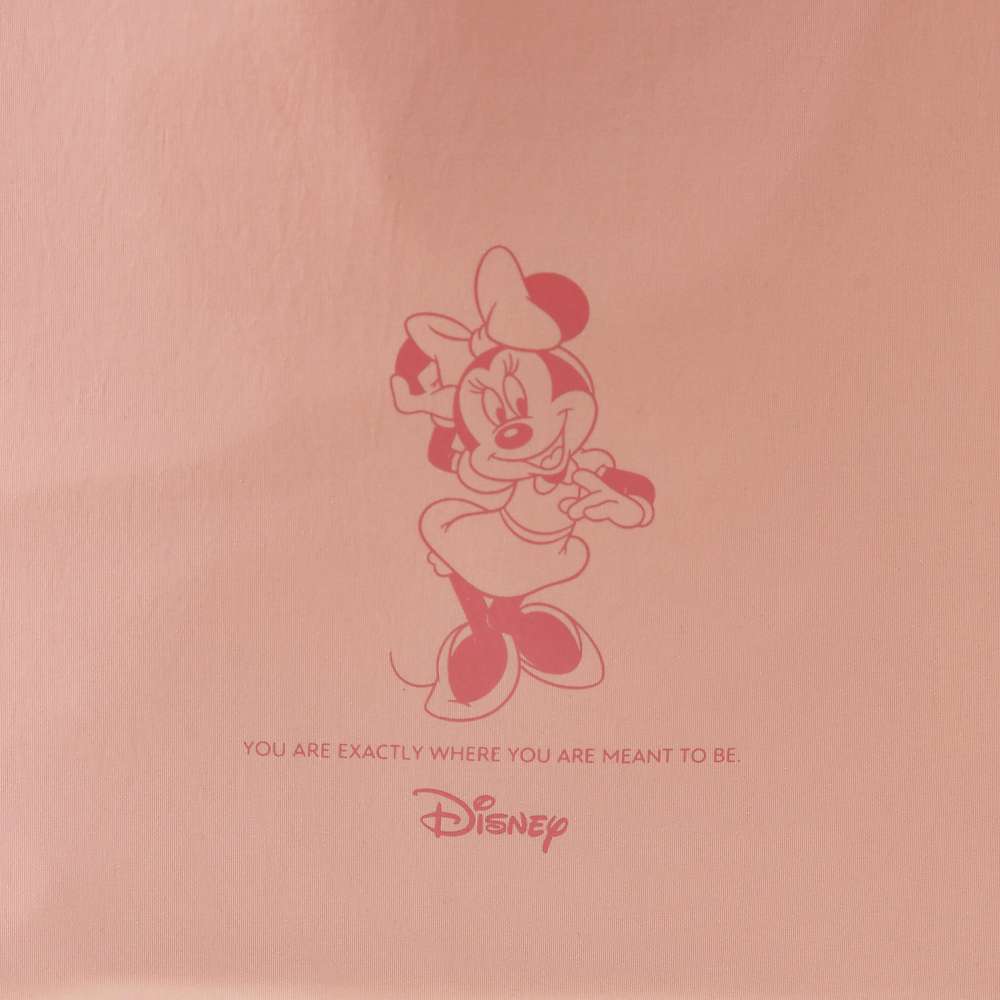Disney Minnie Mouse pink tote bag character print and Disney logo close-up
