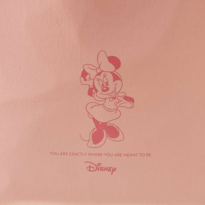 Disney Minnie Mouse pink tote bag character print and Disney logo close-up